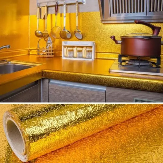 (size: 45*2m) – Golden Foil Kitchen Wallpaper Stickers